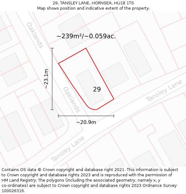 29, TANSLEY LANE, HORNSEA, HU18 1TS: Plot and title map