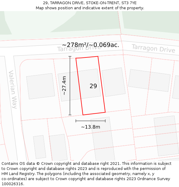 29, TARRAGON DRIVE, STOKE-ON-TRENT, ST3 7YE: Plot and title map