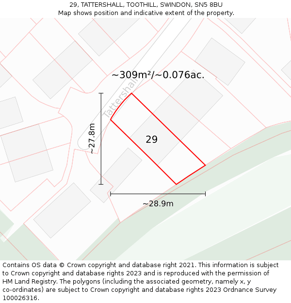 29, TATTERSHALL, TOOTHILL, SWINDON, SN5 8BU: Plot and title map