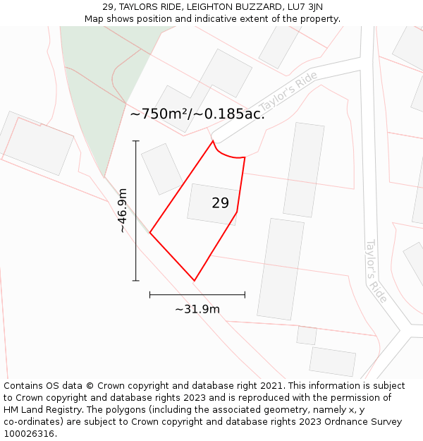 29, TAYLORS RIDE, LEIGHTON BUZZARD, LU7 3JN: Plot and title map