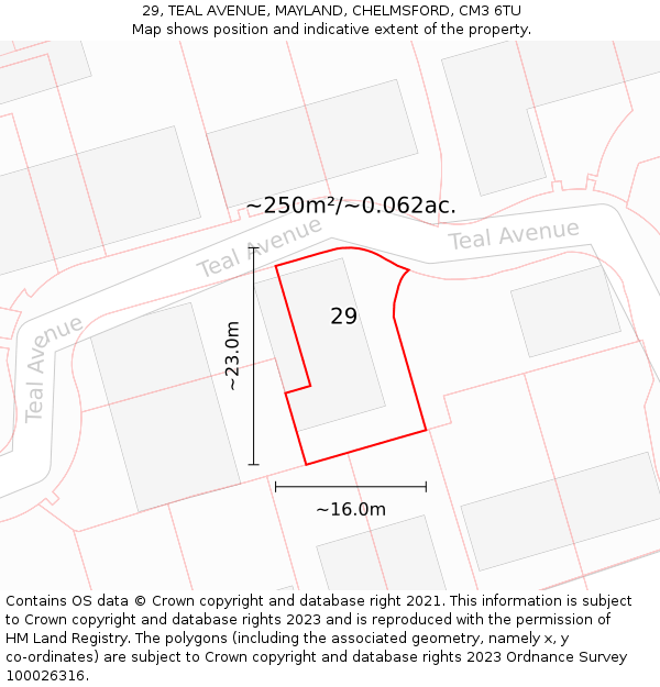 29, TEAL AVENUE, MAYLAND, CHELMSFORD, CM3 6TU: Plot and title map