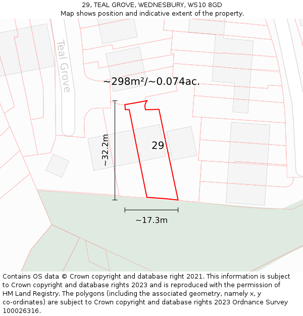 29, TEAL GROVE, WEDNESBURY, WS10 8GD: Plot and title map