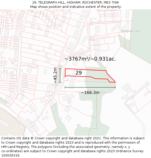 29, TELEGRAPH HILL, HIGHAM, ROCHESTER, ME3 7NW: Plot and title map