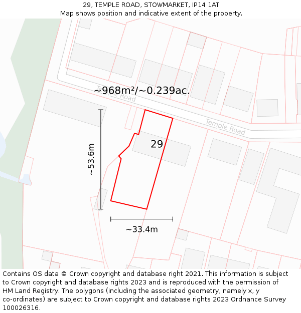 29, TEMPLE ROAD, STOWMARKET, IP14 1AT: Plot and title map