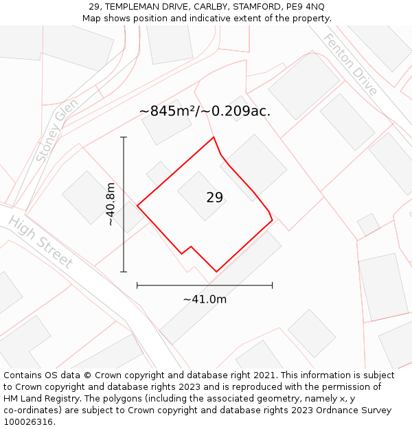 29, TEMPLEMAN DRIVE, CARLBY, STAMFORD, PE9 4NQ: Plot and title map
