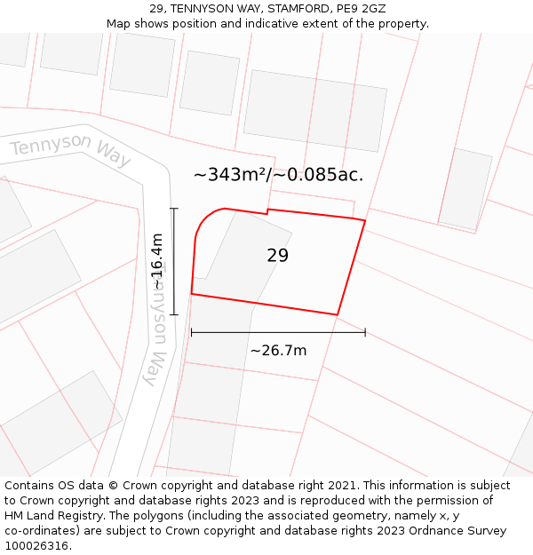 29, TENNYSON WAY, STAMFORD, PE9 2GZ: Plot and title map