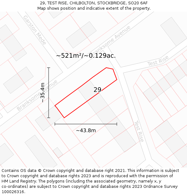 29, TEST RISE, CHILBOLTON, STOCKBRIDGE, SO20 6AF: Plot and title map