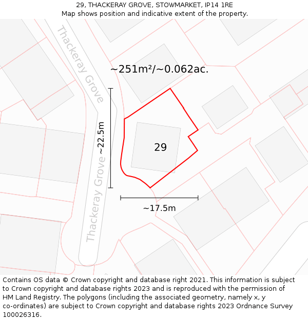 29, THACKERAY GROVE, STOWMARKET, IP14 1RE: Plot and title map