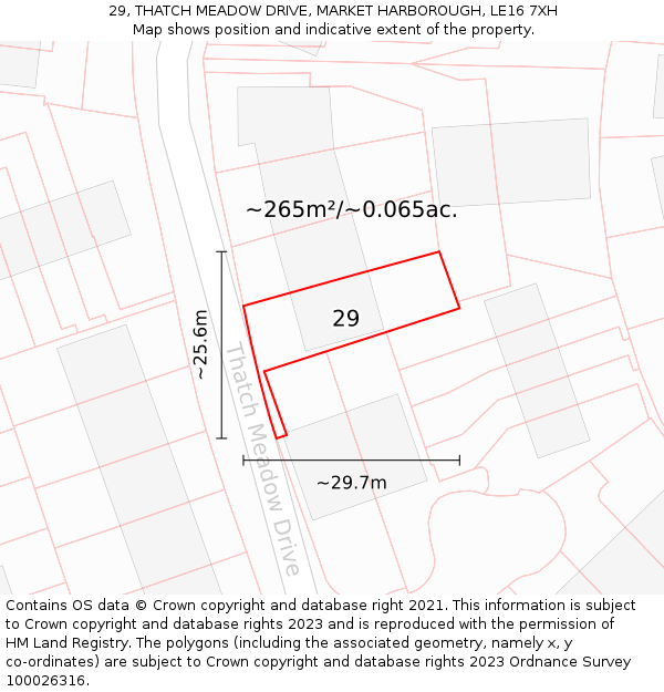29, THATCH MEADOW DRIVE, MARKET HARBOROUGH, LE16 7XH: Plot and title map
