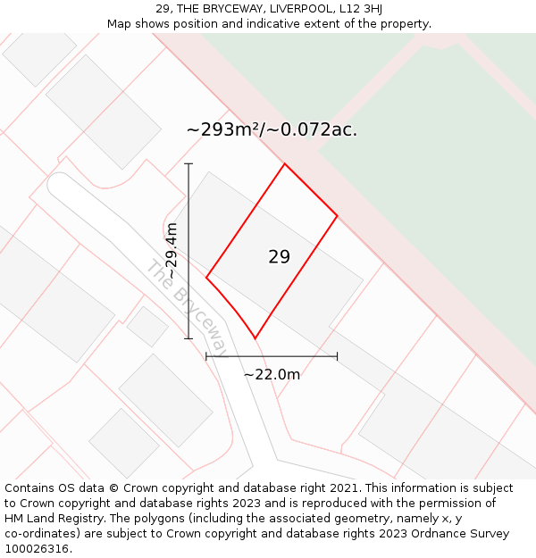 29, THE BRYCEWAY, LIVERPOOL, L12 3HJ: Plot and title map