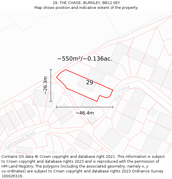 29, THE CHASE, BURNLEY, BB12 0EY: Plot and title map