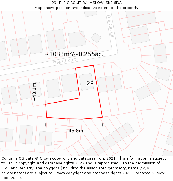 29, THE CIRCUIT, WILMSLOW, SK9 6DA: Plot and title map