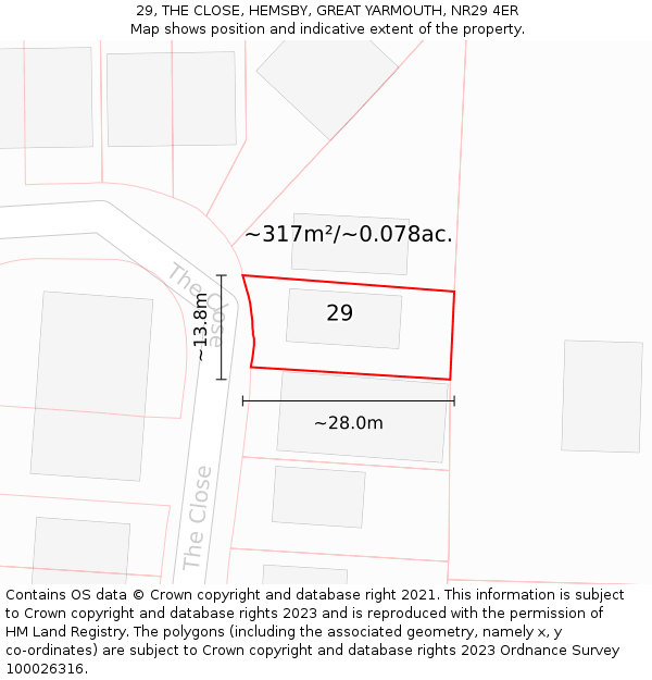 29, THE CLOSE, HEMSBY, GREAT YARMOUTH, NR29 4ER: Plot and title map