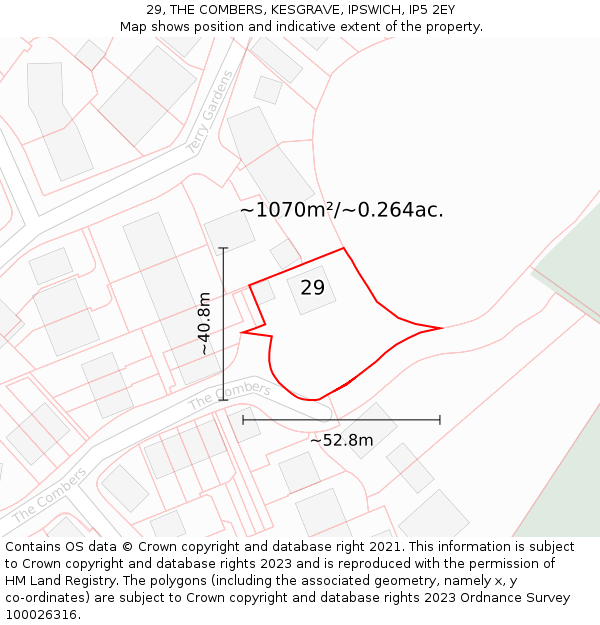 29, THE COMBERS, KESGRAVE, IPSWICH, IP5 2EY: Plot and title map