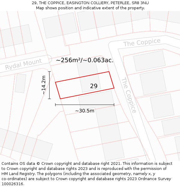 29, THE COPPICE, EASINGTON COLLIERY, PETERLEE, SR8 3NU: Plot and title map