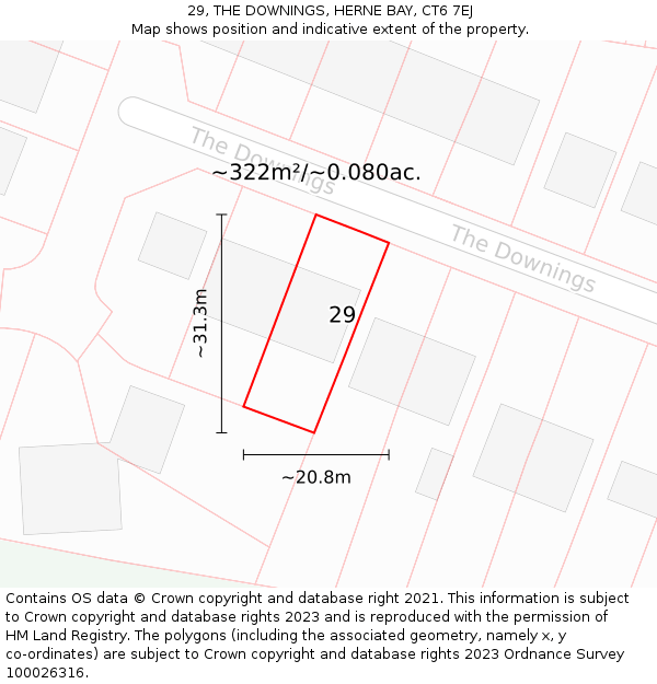 29, THE DOWNINGS, HERNE BAY, CT6 7EJ: Plot and title map