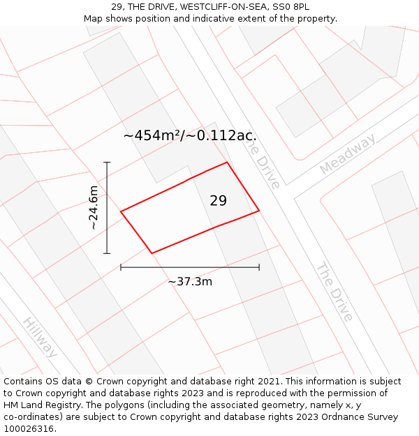 29, THE DRIVE, WESTCLIFF-ON-SEA, SS0 8PL: Plot and title map