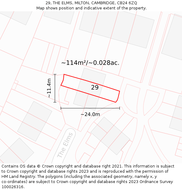 29, THE ELMS, MILTON, CAMBRIDGE, CB24 6ZQ: Plot and title map