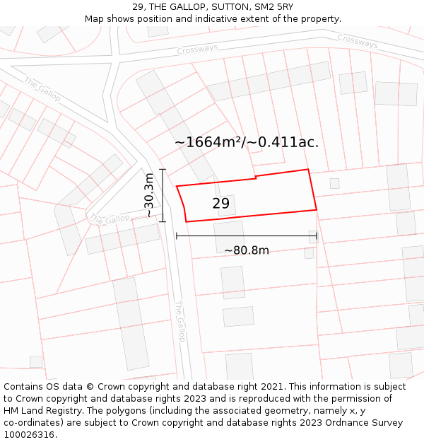 29, THE GALLOP, SUTTON, SM2 5RY: Plot and title map