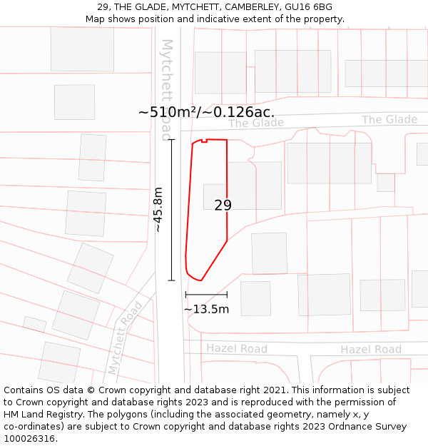 29, THE GLADE, MYTCHETT, CAMBERLEY, GU16 6BG: Plot and title map