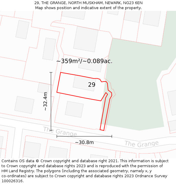 29, THE GRANGE, NORTH MUSKHAM, NEWARK, NG23 6EN: Plot and title map