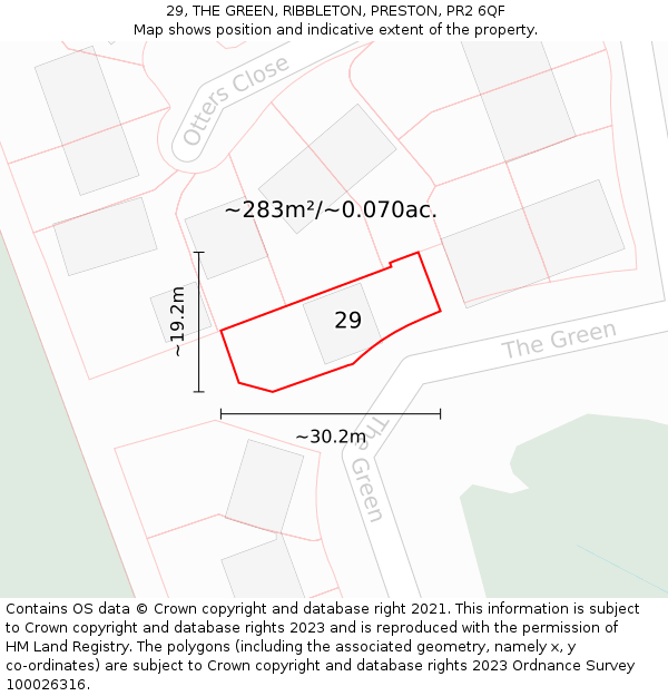 29, THE GREEN, RIBBLETON, PRESTON, PR2 6QF: Plot and title map