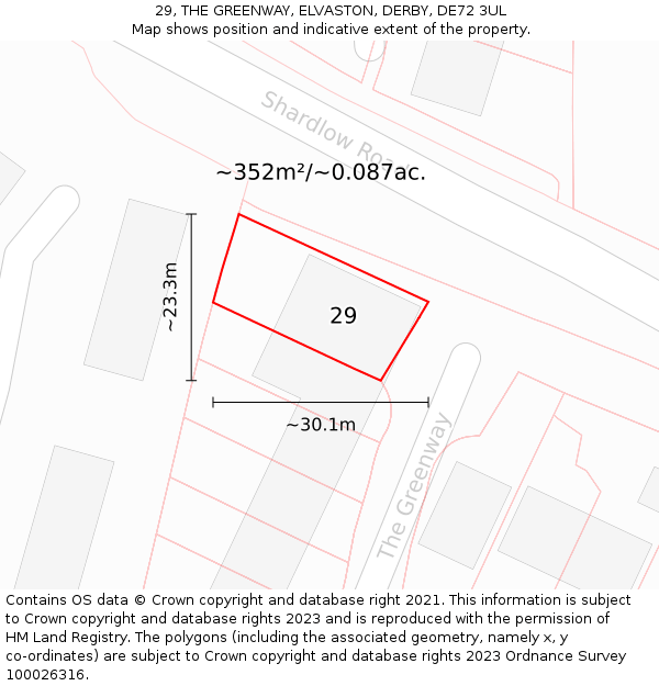 29, THE GREENWAY, ELVASTON, DERBY, DE72 3UL: Plot and title map