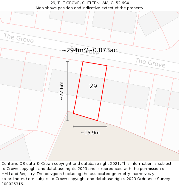 29, THE GROVE, CHELTENHAM, GL52 6SX: Plot and title map