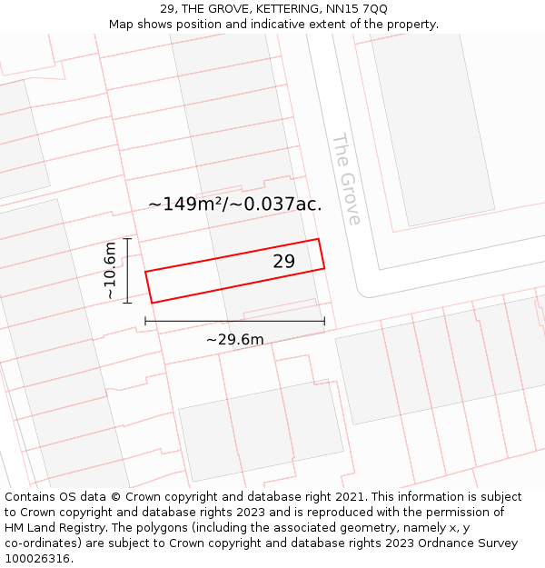 29, THE GROVE, KETTERING, NN15 7QQ: Plot and title map