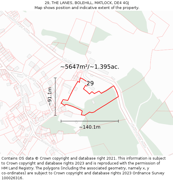 29, THE LANES, BOLEHILL, MATLOCK, DE4 4GJ: Plot and title map