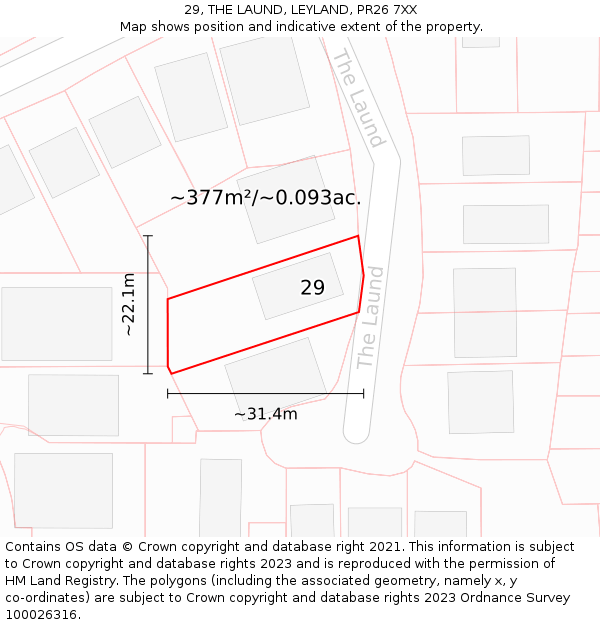 29, THE LAUND, LEYLAND, PR26 7XX: Plot and title map