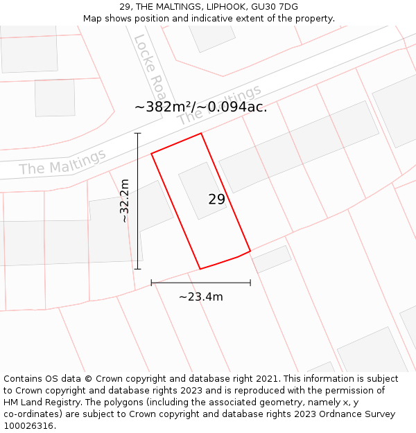 29, THE MALTINGS, LIPHOOK, GU30 7DG: Plot and title map