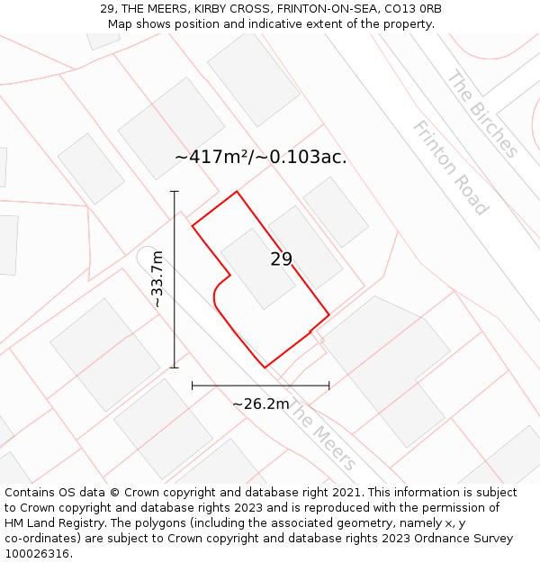29, THE MEERS, KIRBY CROSS, FRINTON-ON-SEA, CO13 0RB: Plot and title map
