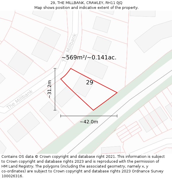 29, THE MILLBANK, CRAWLEY, RH11 0JQ: Plot and title map