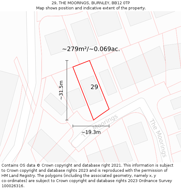 29, THE MOORINGS, BURNLEY, BB12 0TP: Plot and title map