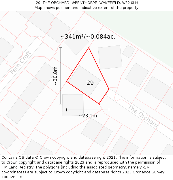 29, THE ORCHARD, WRENTHORPE, WAKEFIELD, WF2 0LH: Plot and title map