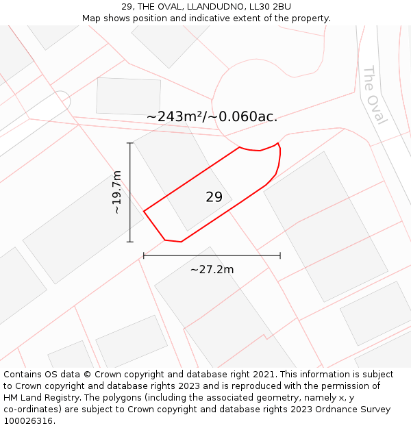 29, THE OVAL, LLANDUDNO, LL30 2BU: Plot and title map