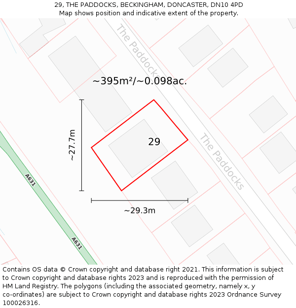 29, THE PADDOCKS, BECKINGHAM, DONCASTER, DN10 4PD: Plot and title map