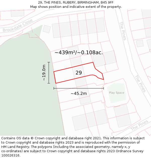 29, THE PINES, RUBERY, BIRMINGHAM, B45 9FF: Plot and title map