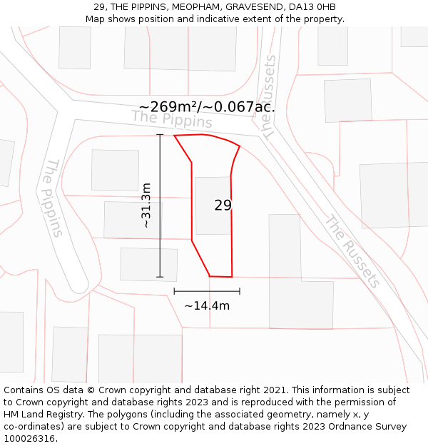 29, THE PIPPINS, MEOPHAM, GRAVESEND, DA13 0HB: Plot and title map