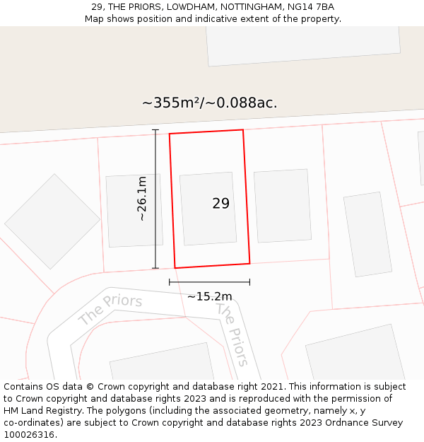 29, THE PRIORS, LOWDHAM, NOTTINGHAM, NG14 7BA: Plot and title map