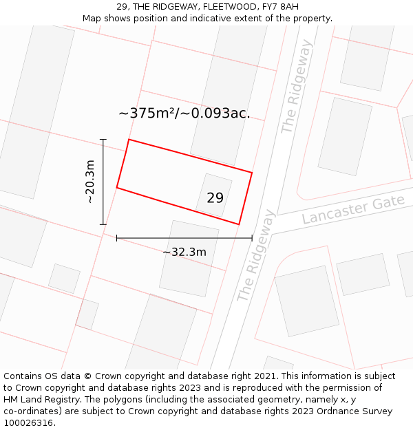 29, THE RIDGEWAY, FLEETWOOD, FY7 8AH: Plot and title map