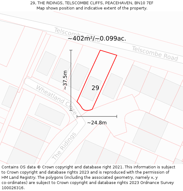 29, THE RIDINGS, TELSCOMBE CLIFFS, PEACEHAVEN, BN10 7EF: Plot and title map