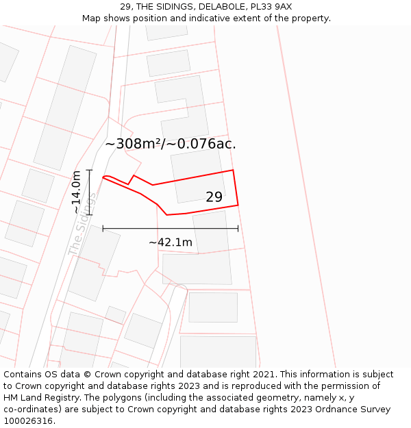 29, THE SIDINGS, DELABOLE, PL33 9AX: Plot and title map