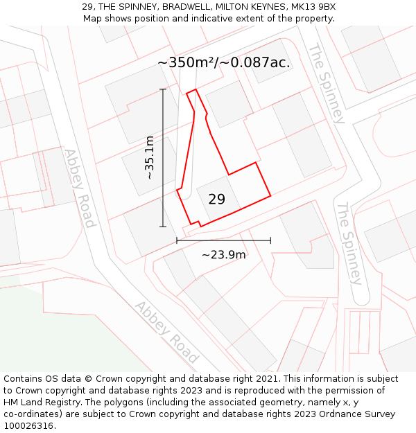 29, THE SPINNEY, BRADWELL, MILTON KEYNES, MK13 9BX: Plot and title map