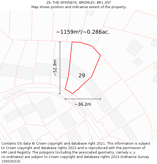 29, THE SPINNEYS, BROMLEY, BR1 2NT: Plot and title map