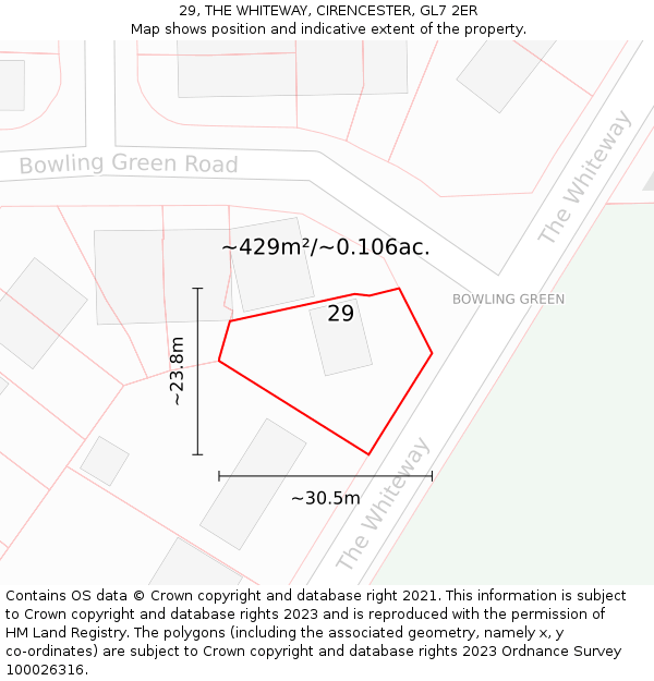 29, THE WHITEWAY, CIRENCESTER, GL7 2ER: Plot and title map