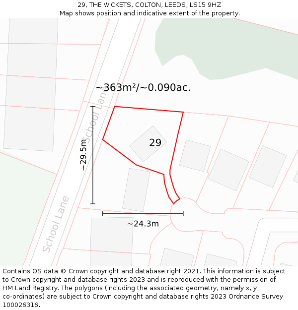 29, THE WICKETS, COLTON, LEEDS, LS15 9HZ: Plot and title map