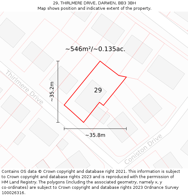 29, THIRLMERE DRIVE, DARWEN, BB3 3BH: Plot and title map