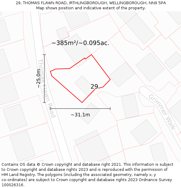 29, THOMAS FLAWN ROAD, IRTHLINGBOROUGH, WELLINGBOROUGH, NN9 5PA: Plot and title map